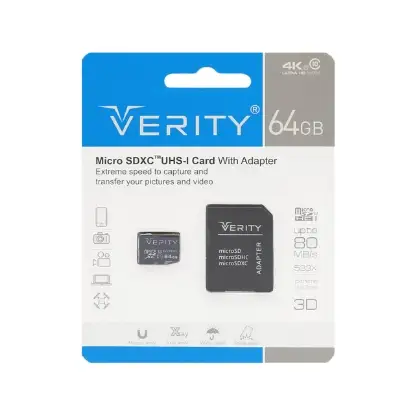 تصویر کارت حافظه microSDXC وریتی مدل Extreme کلاس 10 استاندارد UHS-I U3 سرعت 80MBps ظرفیت 64 گیگابایت به همراه آداپتور SD