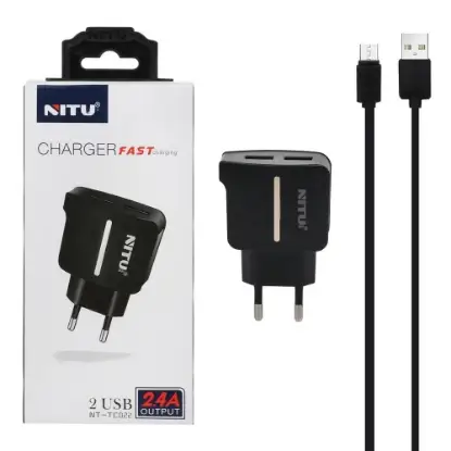 تصویر شارژر دیواری دو پورت نیتو مدل TC022 به همراه کابل تبدیل micro USB