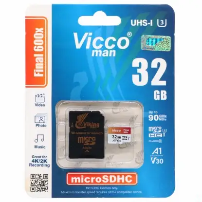 تصویر کارت حافظه microSDHC ویکو من مدل Final 600X کلاس 10 استاندارد UHS-I U3 سرعت 90MBps ظرفیت 32 گیگابایت همراه با آداپتور SD