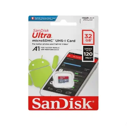 تصویر کارت حافظه microSDHC سن دیسک مدل Ultra کلاس A1 استاندارد UHS-I سرعت 120MBps ظرفیت 32 گیگابایت