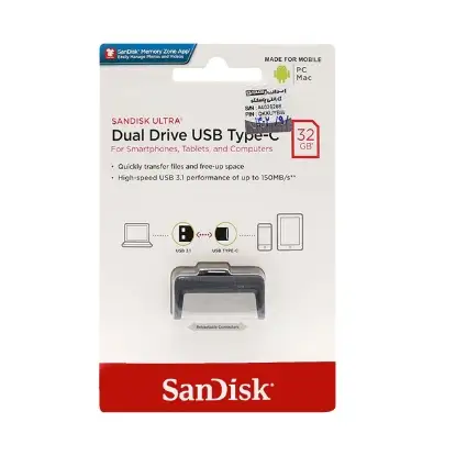 تصویر فلش مموری سن دیسک مدل Ultra Dual Drive USB Type-C USB3.1 ظرفیت 32 گیگابایت