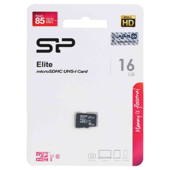 تصویر کارت حافظه microSDHC سیلیکون پاور مدل Elite کلاس 10 استاندارد UHS-I U1 سرعت 85MBps ظرفیت 16 گیگابایت