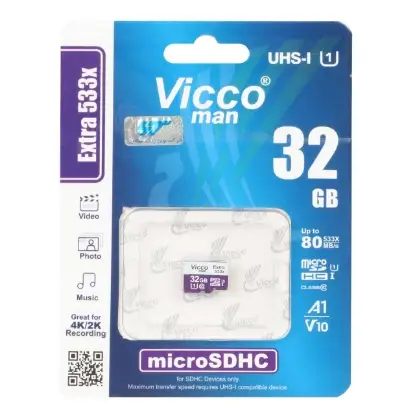 نمایش جزئیات کارت حافظه microSDHC ویکو من مدل Extra 533X کلاس 10 استاندارد UHS-I U1 سرعت 80MBps ظرفیت 32 گیگابایت