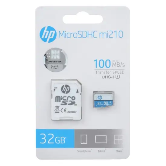 تصویر کارت حافظه microSDHC اچ پی مدل Mi 210 کلاس 10 استاندارد UHS-I U1 همراه با آداپتور SD ظرفیت 32 گیگابایت