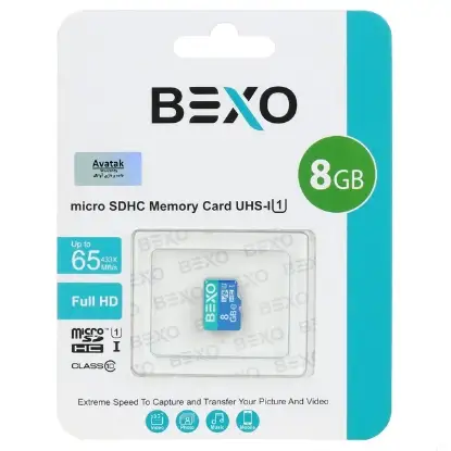 نمایش جزئیات کارت حافظه microSDHC بکسو مدل 433X کلاس 10 استاندارد UHS-I U1 سرعت 65MBps ظرفیت 8 گیگابایت