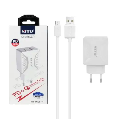 تصویر شارژر دیواری فست شارژ PD و دو پورت نیتو مدل TC087P به همراه کابل تبدیل Micro-USB