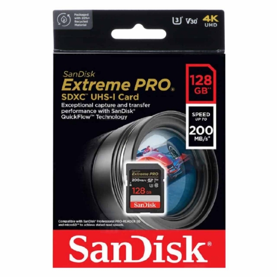 تصویر کارت حافظه سن دیسک مدل Extreme PRO SDXC UHS-I سرعت 200MBps ظرفیت 128 گیگابایت