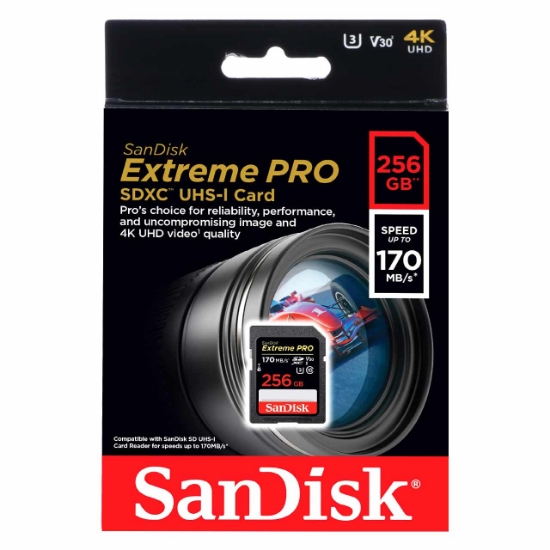 تصویر کارت حافظه سن دیسک مدل Extreme PRO SDXC UHS-I سرعت 170MBps ظرفیت 256 گیگابایت