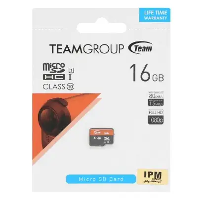 تصویر کارت حافظه microSD تیم گروپ کلاس 10 استاندارد HC-I U1 سرعت 80MBps 500X ظرفیت 16 گیگابایت