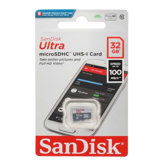 تصویر کارت حافظه microSDHC سن دیسک مدل Ultra UHS-I سرعت 100MB/s ظرفیت 32 گیگابایت