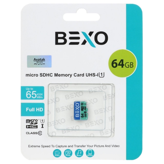 تصویر کارت حافظه microSDXC بکسو مدل 433X کلاس 10 استاندارد UHS-I U1 سرعت (65MB/s) ظرفیت 64 گیگابایت