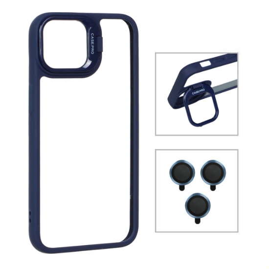تصویر قاب گوشی Case Pro استند شو با ست محافظ لنز رینگی برای iPhone 13 / iPhone 14